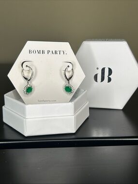 Bomb Party Found My Forever - Silver Drop Earrings with Green Stones